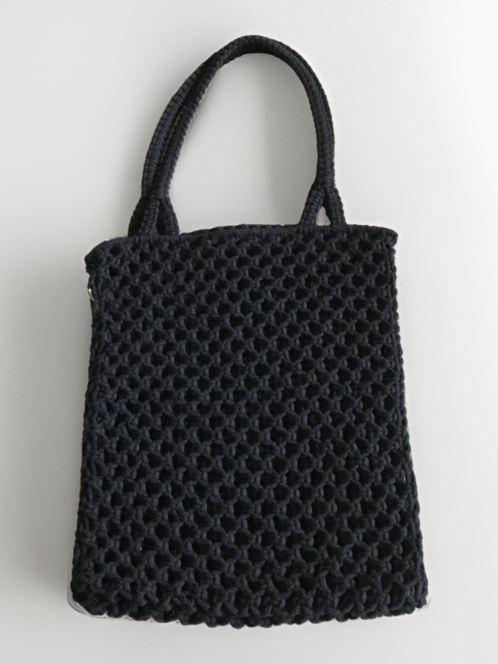 Black Macrame Rope Mesh Net Tote Bag Handbag Crochet Knotted Boho Beach Market